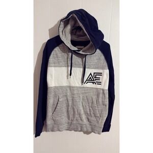 American Eagle Mens Colorblock Pullover Hoodie Navy Gray White AE Logo Size M‎